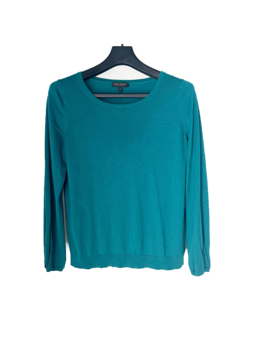 Banana Republic Silk Cashmere Blend Teal Sweater Soft Size L Cozy Quiet Luxury